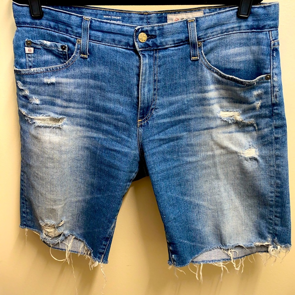 AG Denim. Skinny Distressed Denim Shorts